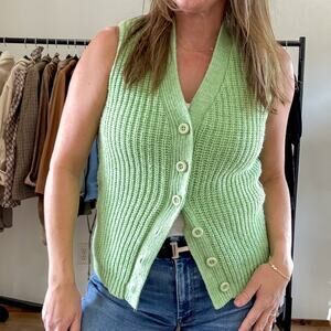 Vintage 70s Devon Acrylic Sweater Vest Women's Lime Green Cable Knit